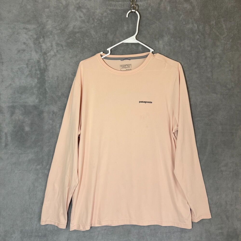 Patagonia L Beige Fish Graphic Orange Performance Sun Shirt UPF READ